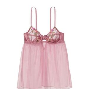 VS Pink Floral Embroidered Babydoll